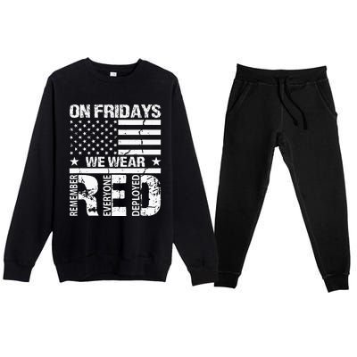 On Fridays We Wear Red American Flag Military Supportive Premium Crewneck Sweatsuit Set