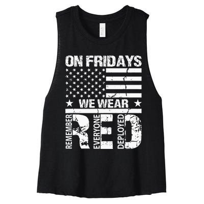 On Fridays We Wear Red American Flag Military Supportive Women's Racerback Cropped Tank