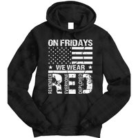 On Fridays We Wear Red American Flag Military Supportive Tie Dye Hoodie