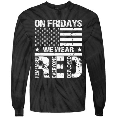 On Fridays We Wear Red American Flag Military Supportive Tie-Dye Long Sleeve Shirt