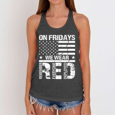 On Fridays We Wear Red American Flag Military Supportive Women's Knotted Racerback Tank