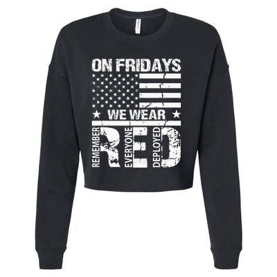 On Fridays We Wear Red American Flag Military Supportive Cropped Pullover Crew