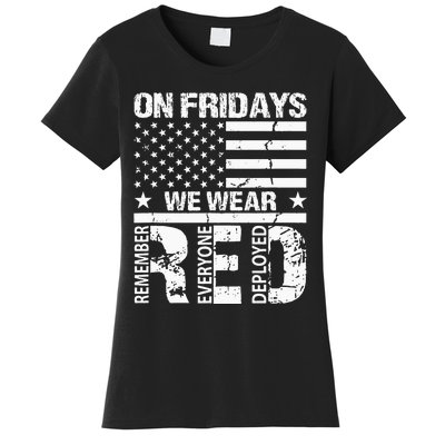 On Fridays We Wear Red American Flag Military Supportive Women's T-Shirt