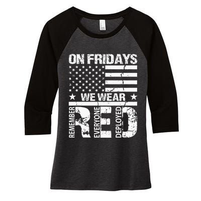 On Fridays We Wear Red American Flag Military Supportive Women's Tri-Blend 3/4-Sleeve Raglan Shirt