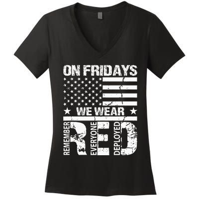 On Fridays We Wear Red American Flag Military Supportive Women's V-Neck T-Shirt