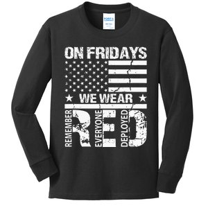 On Fridays We Wear Red American Flag Military Supportive Kids Long Sleeve Shirt