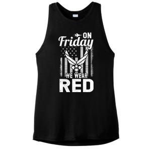 ON FRIDAY WE WEAR RED AIR FORCE AMERICAN FLAG Ladies PosiCharge Tri-Blend Wicking Tank