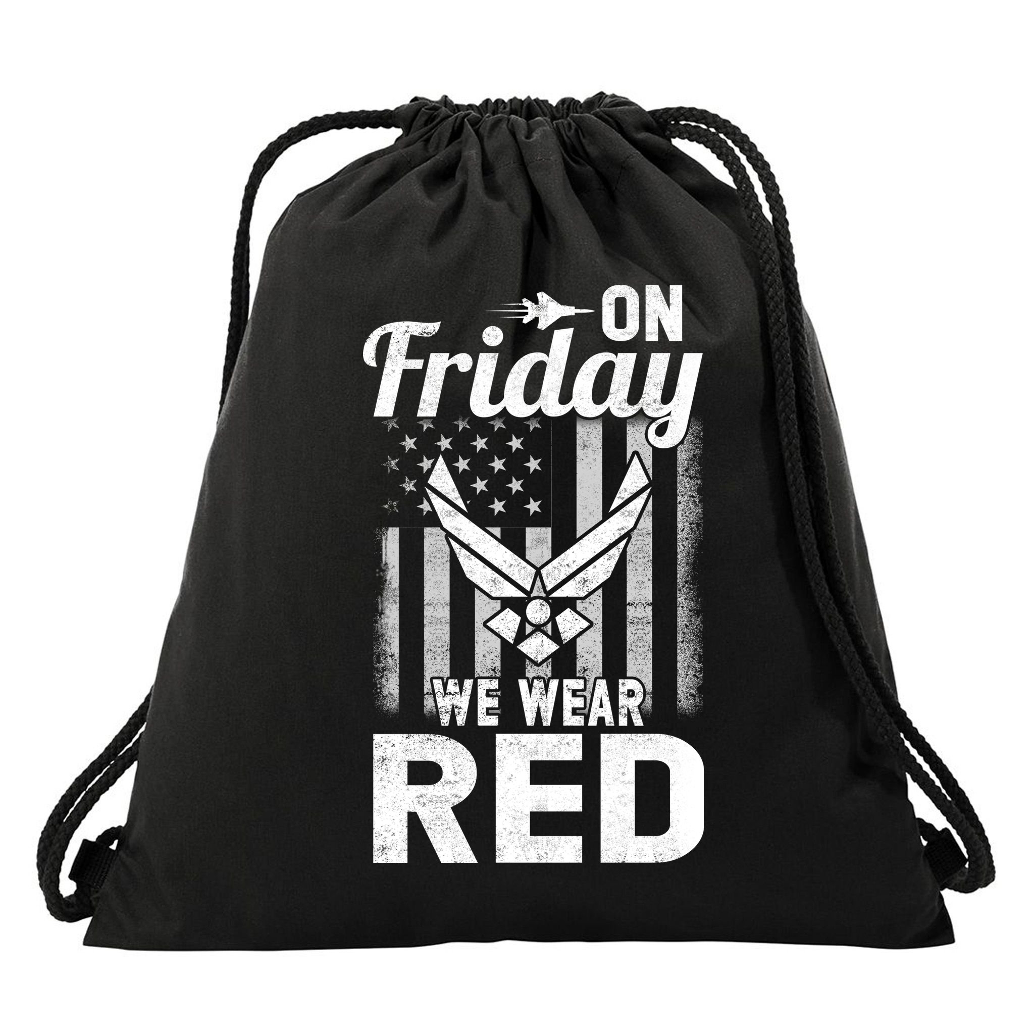 ON FRIDAY WE WEAR RED AIR FORCE AMERICAN FLAG Drawstring Bag