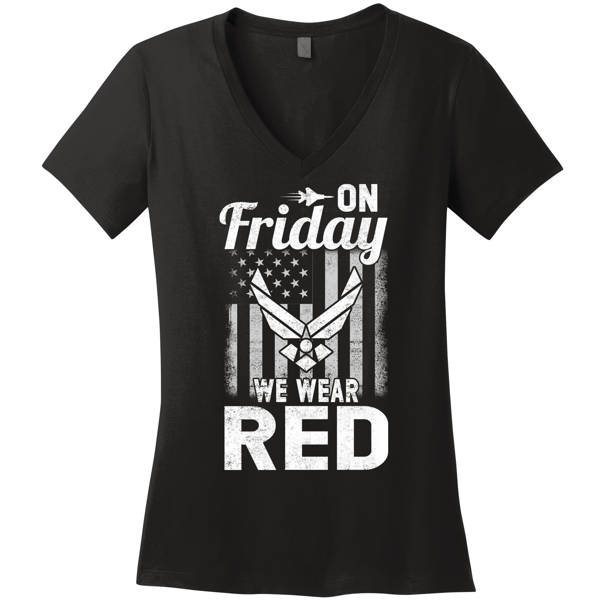 ON FRIDAY WE WEAR RED AIR FORCE AMERICAN FLAG Women's V-Neck T-Shirt