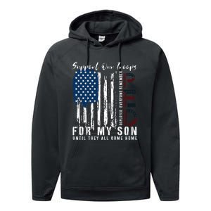 On Friday We Wear Red For My Son Military Support Us Flag Performance Fleece Hoodie