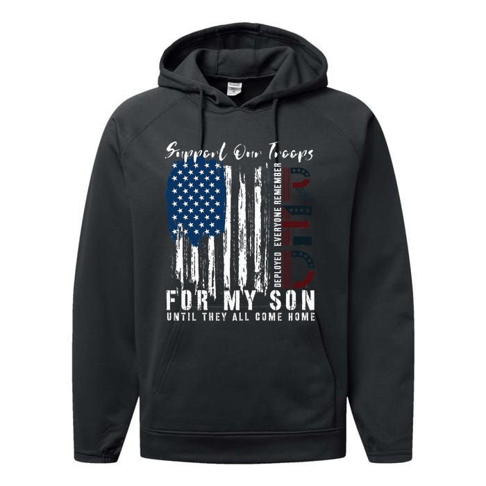 On Friday We Wear Red For My Son Military Support Us Flag Performance Fleece Hoodie