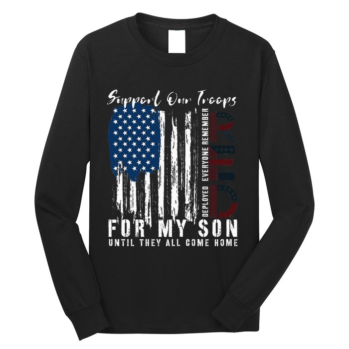 On Friday We Wear Red For My Son Military Support Us Flag Long Sleeve Shirt