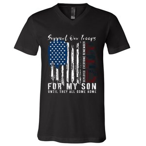 On Friday We Wear Red For My Son Military Support Us Flag V-Neck T-Shirt