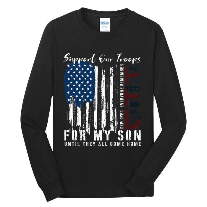 On Friday We Wear Red For My Son Military Support Us Flag Tall Long Sleeve T-Shirt