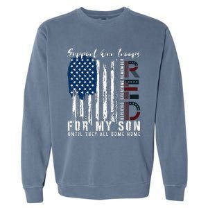 On Friday We Wear Red For My Son Military Support Us Flag Garment-Dyed Sweatshirt