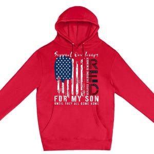 On Friday We Wear Red For My Son Military Support Us Flag Premium Pullover Hoodie