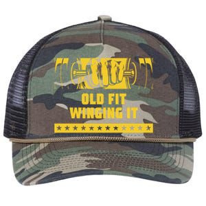 Old Fit Winging It Funny Workout Humor Gym Elderly Fitness Gift Retro Rope Trucker Hat Cap