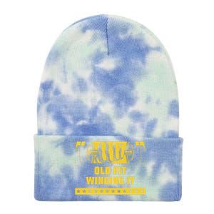 Old Fit Winging It Funny Workout Humor Gym Elderly Fitness Gift Tie Dye 12in Knit Beanie