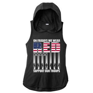 On Friday We Wear Red American Flag Military Supportive Ladies PosiCharge Tri-Blend Wicking Draft Hoodie Tank