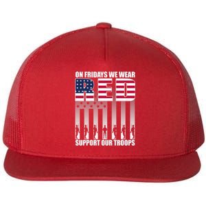 On Friday We Wear Red American Flag Military Supportive Flat Bill Trucker Hat