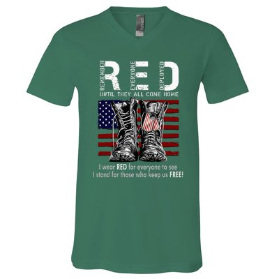 On Friday We Wear Red Remember Everyone Deployed V-Neck T-Shirt