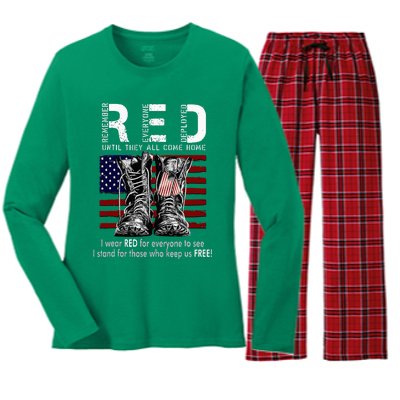 On Friday We Wear Red Remember Everyone Deployed Women's Long Sleeve Flannel Pajama Set 