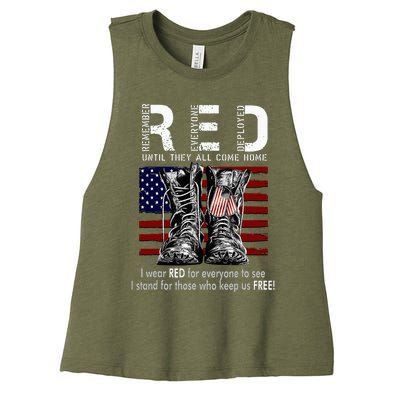 On Friday We Wear Red Remember Everyone Deployed Women's Racerback Cropped Tank