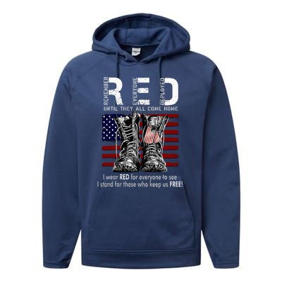 On Friday We Wear Red Remember Everyone Deployed Performance Fleece Hoodie