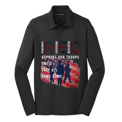 On Friday We Wear Red Friday Military Support Troops US Flag Silk Touch Performance Long Sleeve Polo