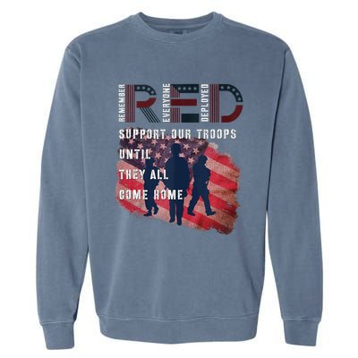 On Friday We Wear Red Friday Military Support Troops US Flag Garment-Dyed Sweatshirt