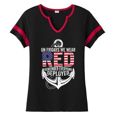 On Fridays We Wear Red Friday Navy Gift Distressed Ladies Halftime Notch Neck Tee