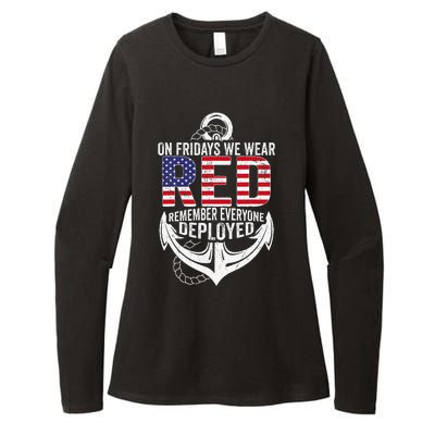 On Fridays We Wear Red Friday Navy Gift Distressed Womens CVC Long Sleeve Shirt