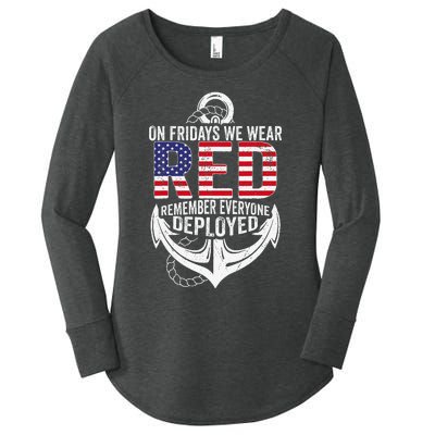 On Fridays We Wear Red Friday Navy Gift Distressed Women's Perfect Tri Tunic Long Sleeve Shirt