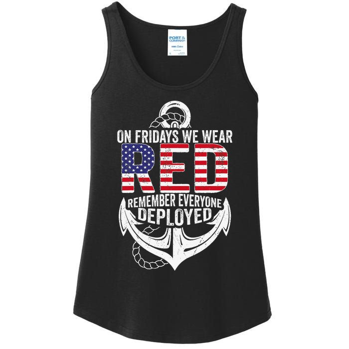 On Fridays We Wear Red Friday Navy Gift Distressed Ladies Essential Tank