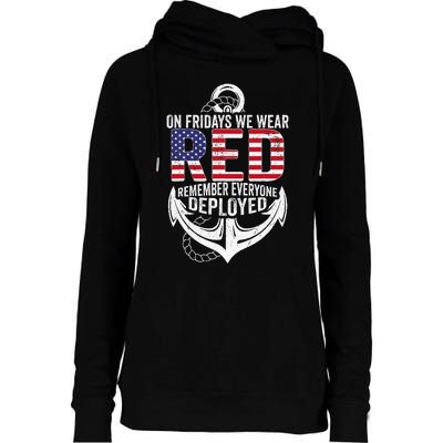 On Fridays We Wear Red Friday Navy Gift Distressed Womens Funnel Neck Pullover Hood