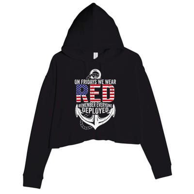 On Fridays We Wear Red Friday Navy Gift Distressed Crop Fleece Hoodie