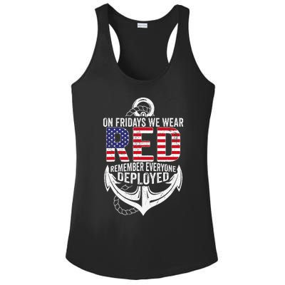 On Fridays We Wear Red Friday Navy Gift Distressed Ladies PosiCharge Competitor Racerback Tank