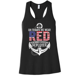 On Fridays We Wear Red Friday Navy Gift Distressed Women's Racerback Tank