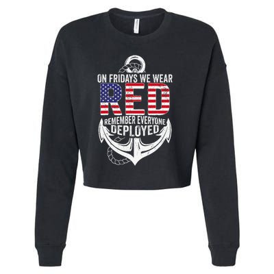 On Fridays We Wear Red Friday Navy Gift Distressed Cropped Pullover Crew