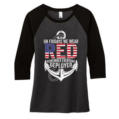 On Fridays We Wear Red Friday Navy Gift Distressed Women's Tri-Blend 3/4-Sleeve Raglan Shirt