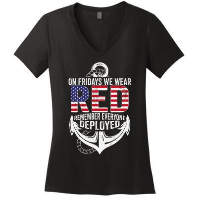 On Fridays We Wear Red Friday Navy Gift Distressed Women's V-Neck T-Shirt