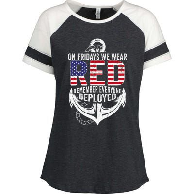 On Fridays We Wear Red Friday Navy Gift Distressed Enza Ladies Jersey Colorblock Tee