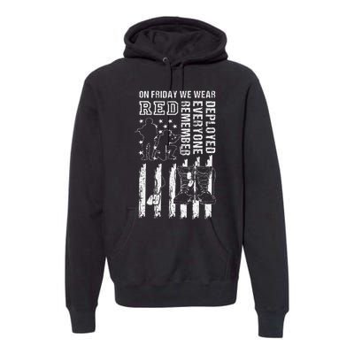 On Friday We Wear Red American Flag Military Supportive Premium Hoodie