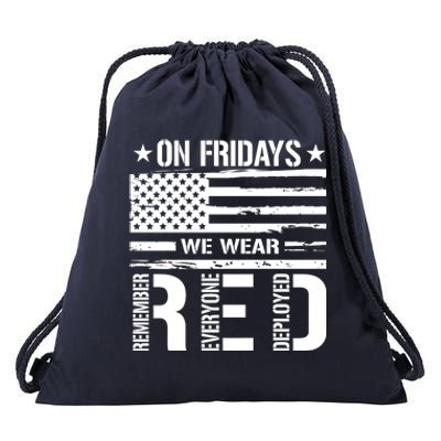 On Friday We Wear Red American Flag Us Veteran Drawstring Bag