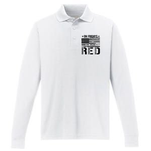 On Friday We Wear Red American Flag Us Veteran Performance Long Sleeve Polo