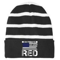 On Friday We Wear Red Striped Beanie with Solid Band