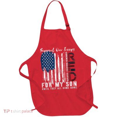 On Friday We Wear Red For My Son Military Support Us Flag Full-Length Apron With Pockets