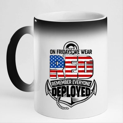 On Fridays We Wear RED Remember Everyone Deployed 11oz Black Color Changing Mug