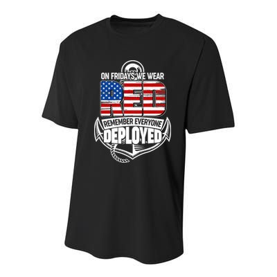 On Fridays We Wear RED Remember Everyone Deployed Youth Performance Sprint T-Shirt