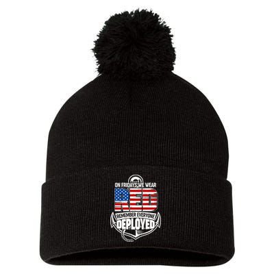 On Fridays We Wear RED Remember Everyone Deployed Pom Pom 12in Knit Beanie